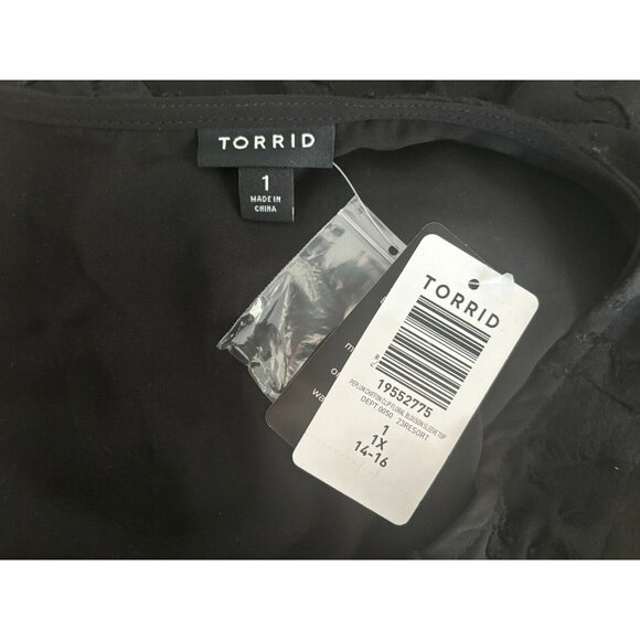 TORRID Peplum Chiffon Clip Floral Blouson Sleeve Top Size 1X 14-16 Black NWT - Picture 4 of 10